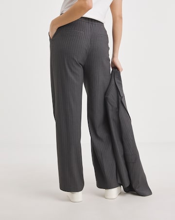 Grey Pinstripe Wide Leg Trousers