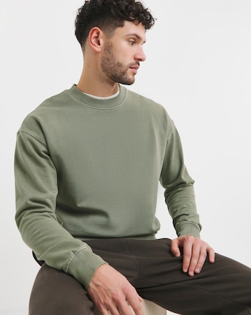 Relaxed Fit Garment Dyed Crew Sweatshirt- Khaki