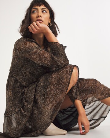 Animal Print Chiffon Tiered Smock Dress