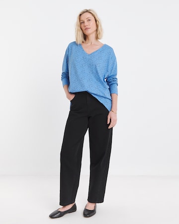 Pure Cotton Blue Print Slouch Long Sleeve Longline Top