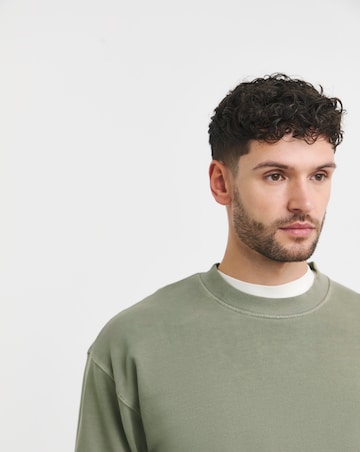 Relaxed Fit Garment Dyed Crew Sweatshirt- Khaki