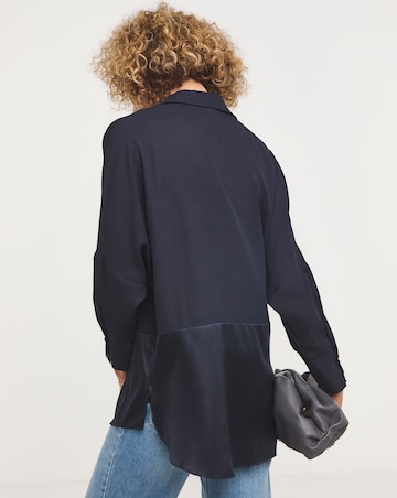 Navy Long Sleeve Satin Mix Shirt