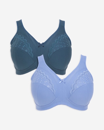 Pretty Secrets Sally 2 Pack Minimiser Non Wired Bras D-L -Ink/Blue