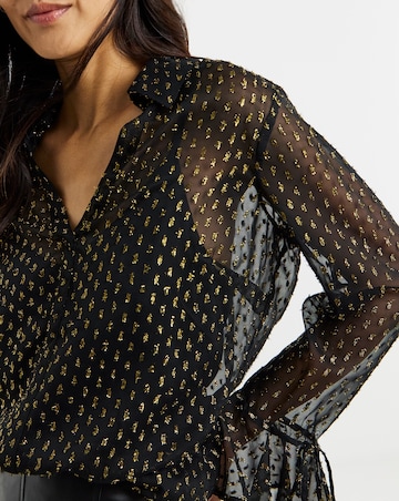 Metallic Spot Frill Cuff Blouse