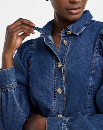 Pure Cotton Mid Blue Volume Sleeve Denim Top