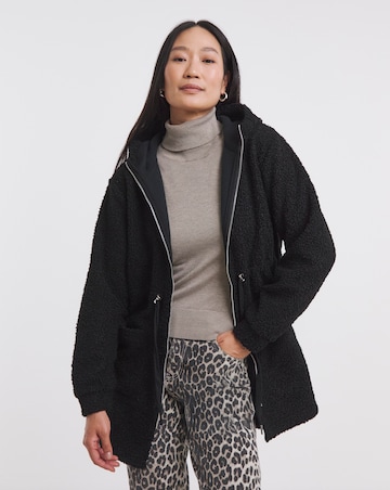 Borg Zip Through Tie Detail Longline Hoodie