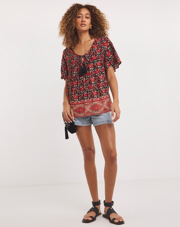 Joe Browns Red/Black Boho Tassel Tie Top