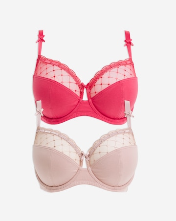 Pretty Secrets 2 Pack Rachel Embroidery Balcony Bras B-G - Raspberry/Natural