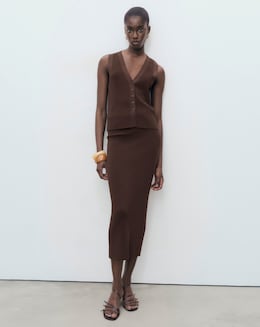 Mango Chocolate Knitted Midi Skirt