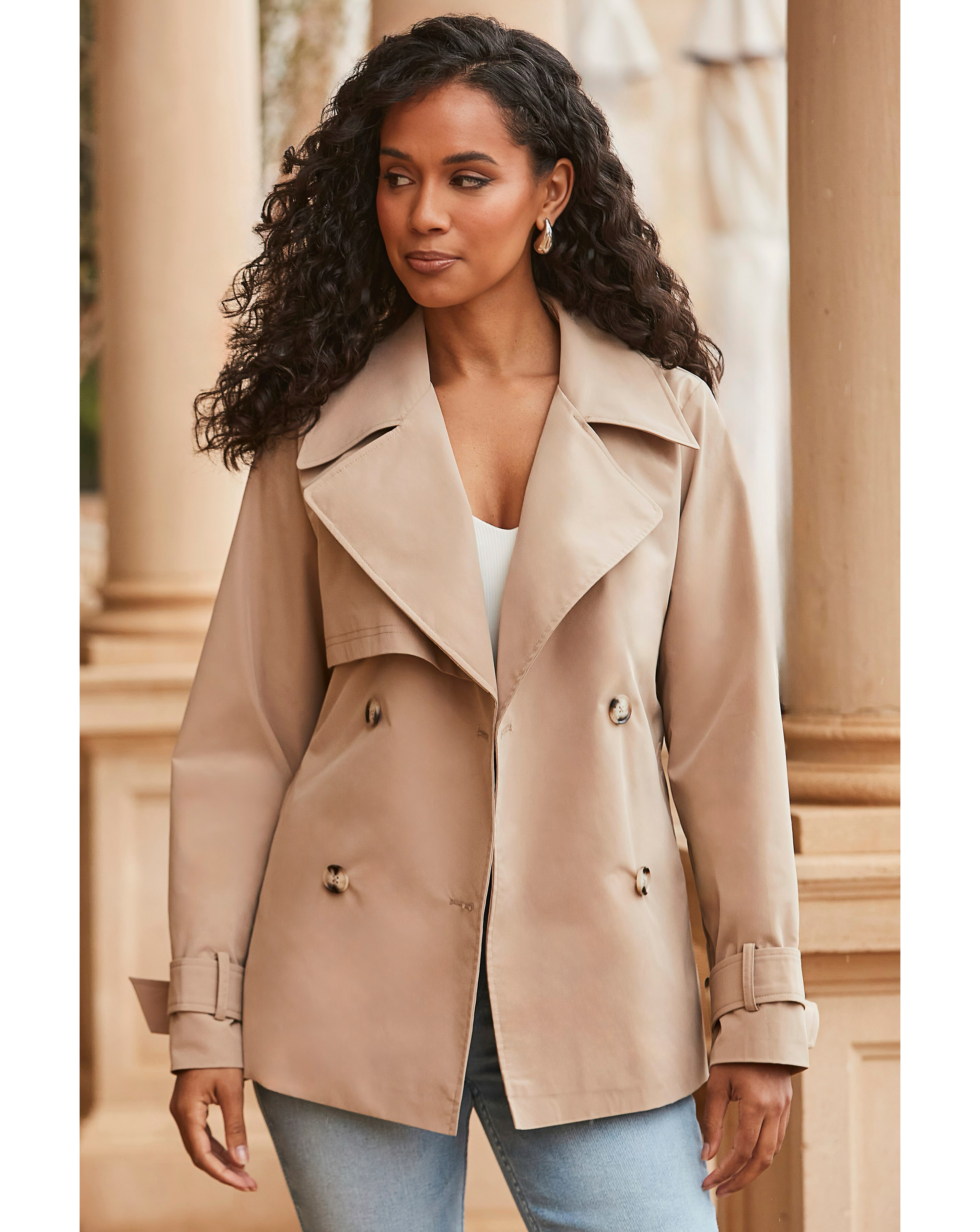 Sosandar Fitted Short Trench Coat | JD Williams