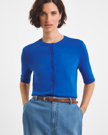 Blue Short Sleeve Crew Neck Cardigan