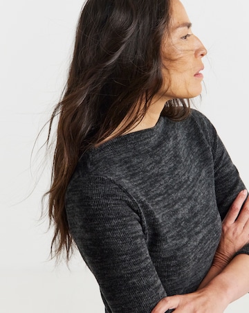 Rib Cut And Sew Slash Neck Dress