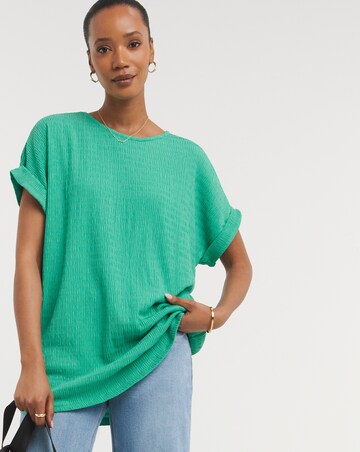 Green Textured Longline Curved Hem Top