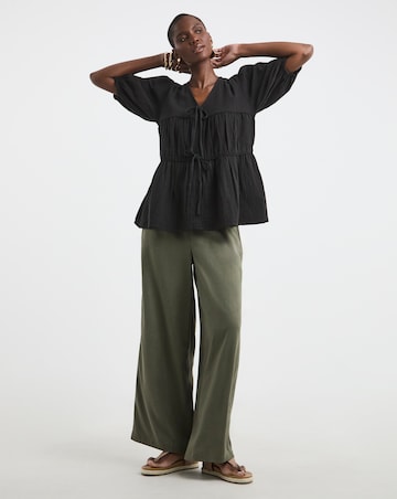 Pure Cotton Textured Tie Front Top