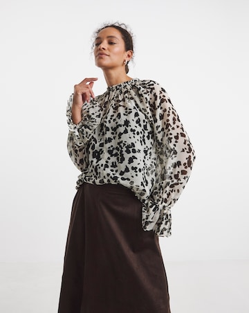 Georgette Shirred Neckline 3/4 Sleeve Blouse