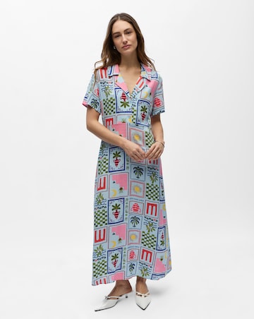 OBJECT Short Sleeve Postcard Print Midi Dress