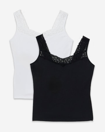 Pretty Secrets (2 Pack) Lace Trim Cotton Vests