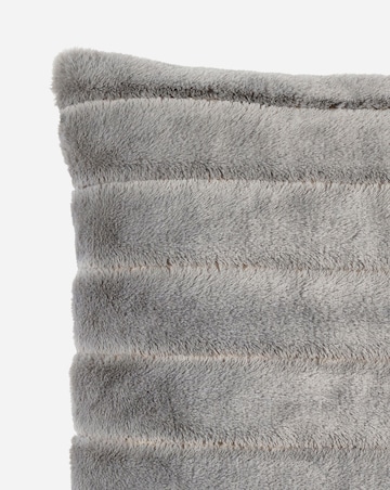 Large Ribbed Faux Fur Cushion - Grey