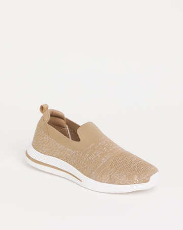 Cushion Walk Gold Glitter Slip On Trainers- Wide Fit (E)