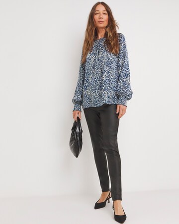 Womens Satin Raglan Sleeve Blouse - Abstract Print