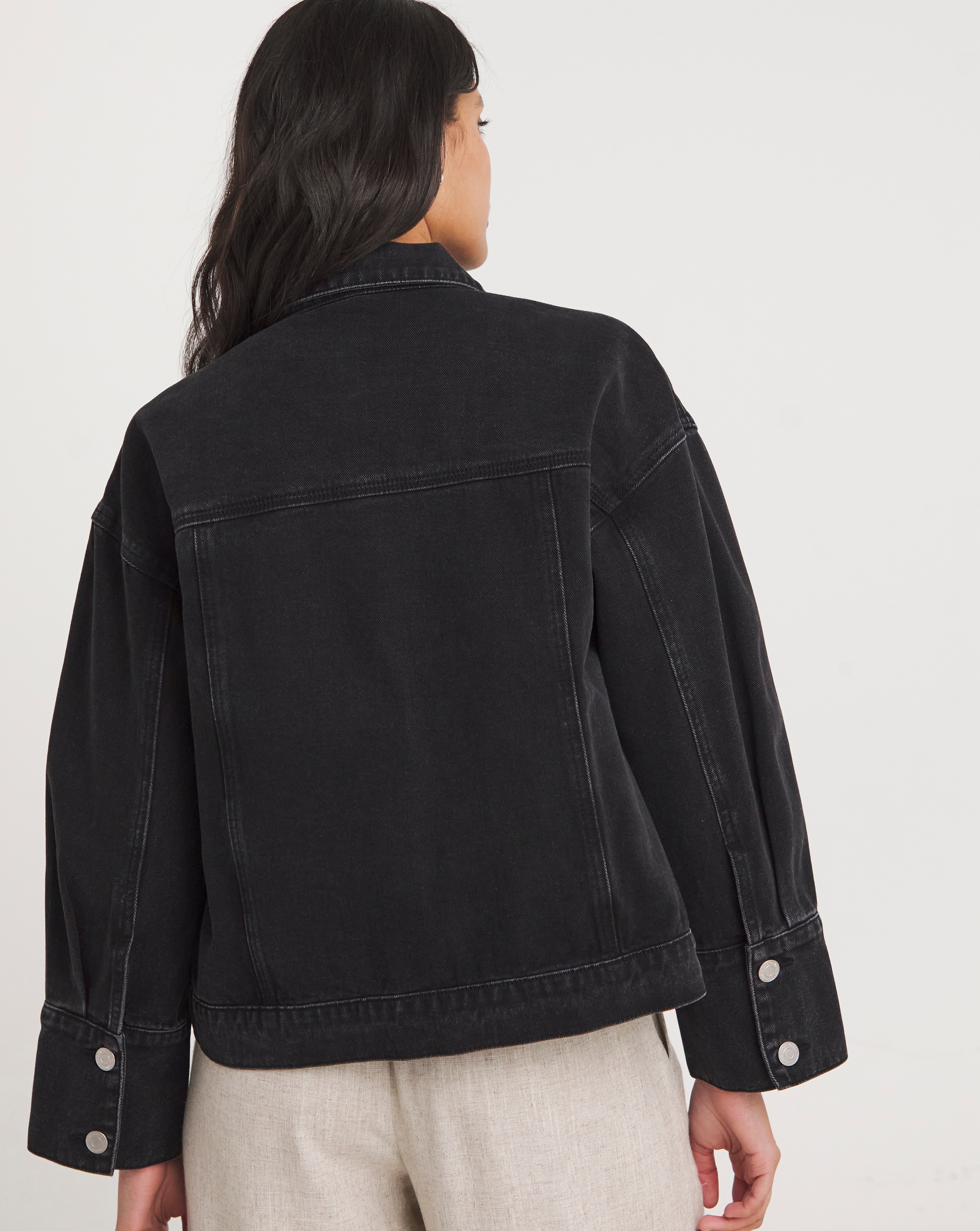 Washed Black Oversized Trucker Denim Jacket | JD Williams