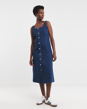 Indigo Denim Button Front Apron Dress
