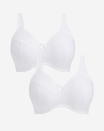 Pretty Secrets (2 Pack) New Sarah Cotton Full Cup Non Wired Bras (B-G) Wht/Wht