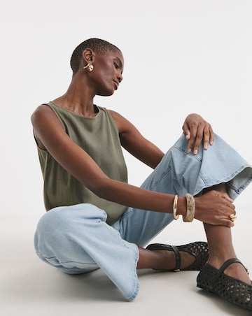 Slash Neck Linen Mix Shell Top