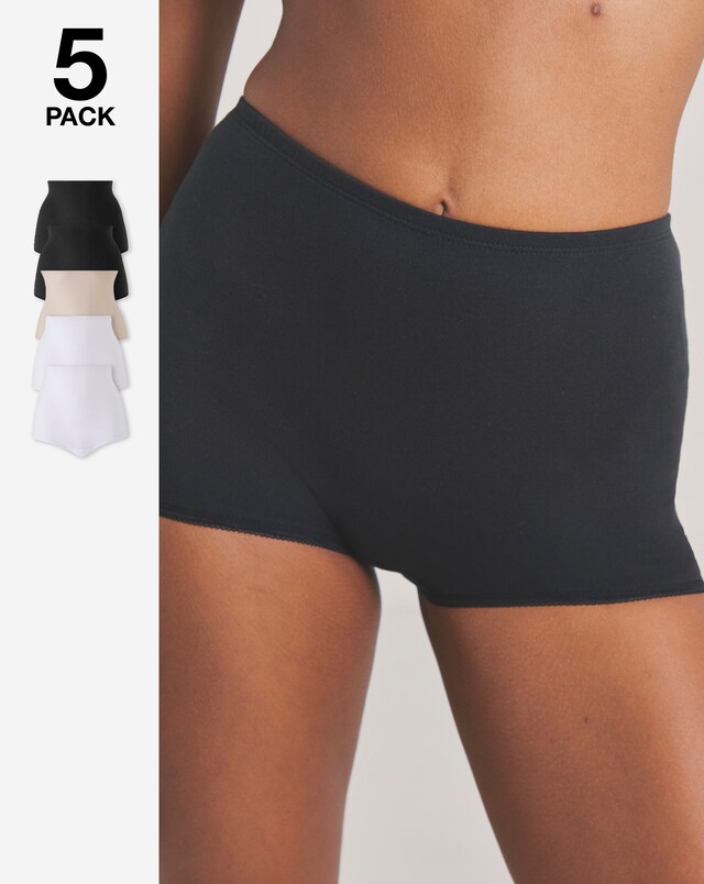 Pretty Secrets (5 Pack) Cotton Comfort Shorts - Black/White/Blush