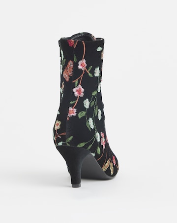 Joe Browns Black Velvet Embroidered Lace Up Bootie- Wide Fit (E)