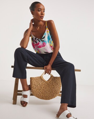 Navy Linen Mix Straight Leg Trousers