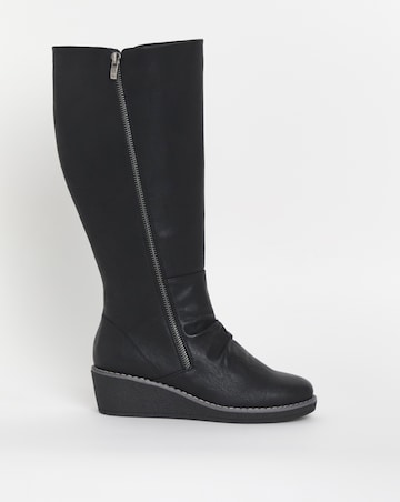 Cushion Walk Wedged Crepe Sole Knee High Boot E Fit Curvy Calf