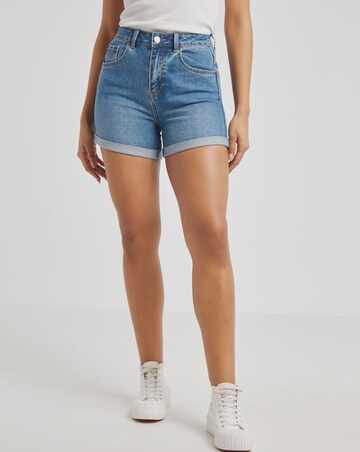 Simply Be Mid Blue Roll Hem Mom Shorts