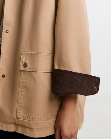 Contrast Cord Collar Relaxed Utility Barn Jacket