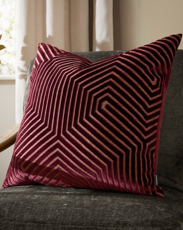 Paoletti Evoke Cut Velvet Large Cushion Cover - Burgundy