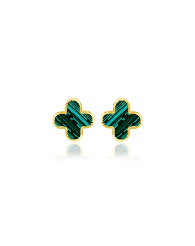 9CT Gold Malachite Petal Studs