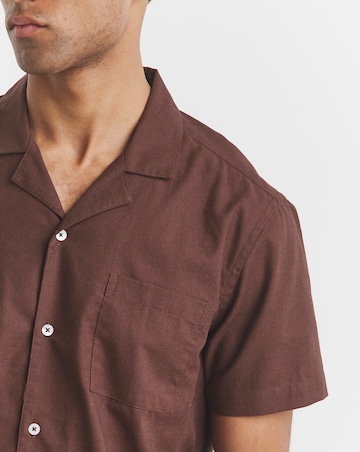 Short Sleeve Revere Collar Linen Blend Shirt