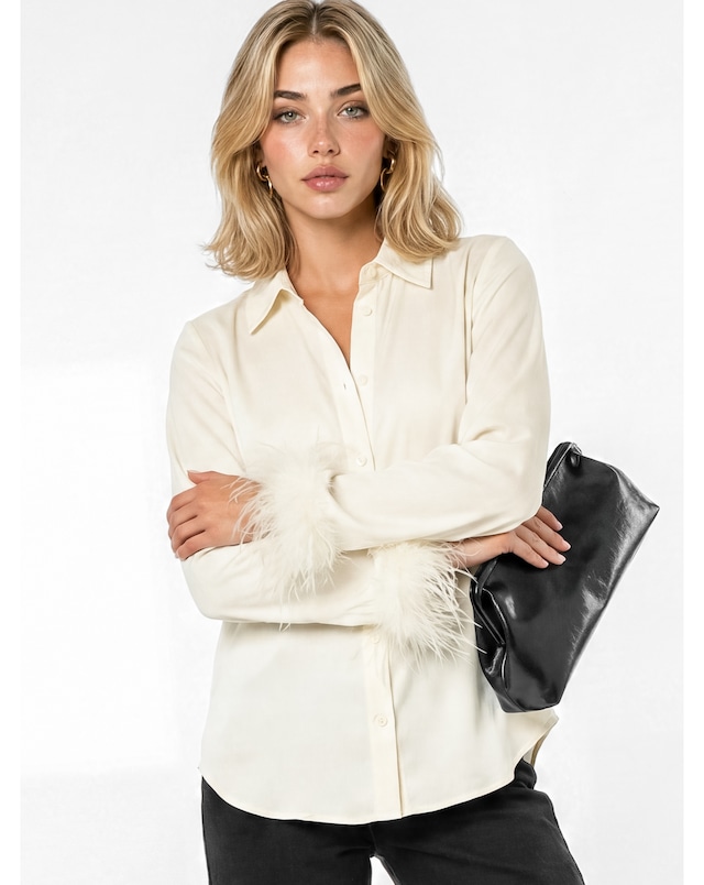 Lovedrobe Feather Cuff Satin Shirt
