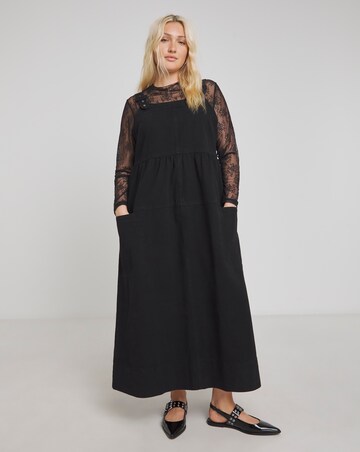 Simply Be Black Covered Buckle Denim Dungaree Midaxi Dress