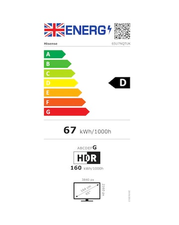 Hisense 65in 65U7NQTUK Smart 4K UHD HDR Mini-LED TV with Amazon Alexa