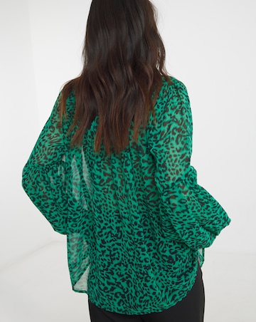 Georgette Collarless Blouson Sleeve Blouse