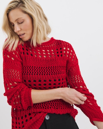 Red Crochet Long Sleeve Jumper