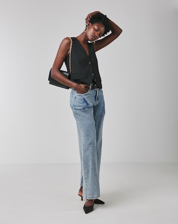 Blue Pleat Detail Wide Leg Jeans