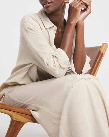 Stone Linen Mix Frayed Hem Skirt