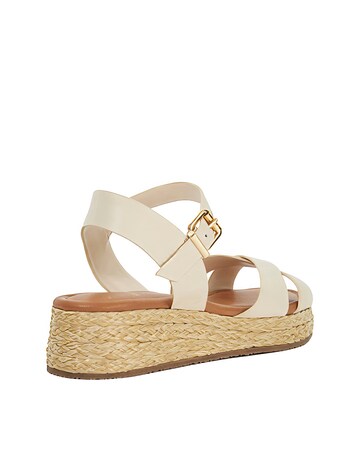 Dune Littleton Leather Woven Flatform Sandals Wide Fit