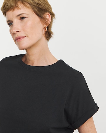 Black Longline Short Sleeve Curved Hem Top