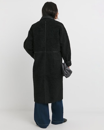 Black Longline Teddy Contrast Coat