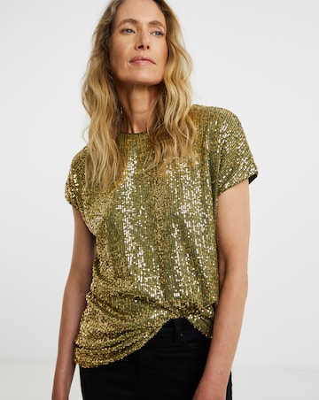 Sequin Longline Curved Hem Top