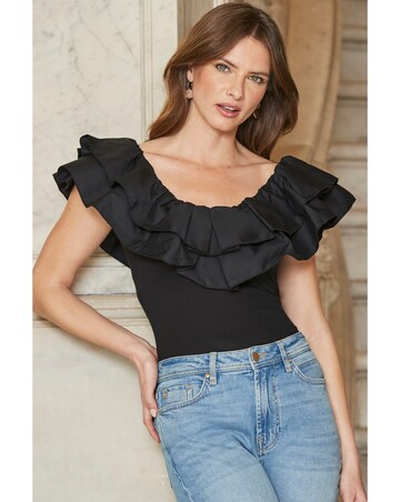 Sosandar Woven Ruffle Jersey Top