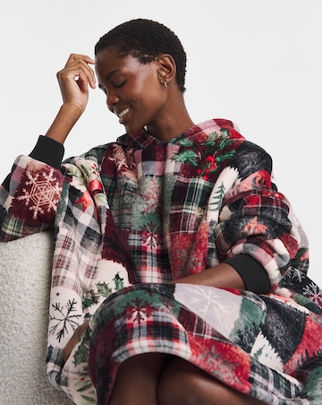 Joe Browns Christmas Patchwork Fleece Hooded Lounge Dress